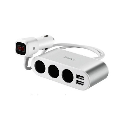 Автомобільний зарядний пристрій розгалужувач Hoco Z13 2 USB 3100 mA LCD silver