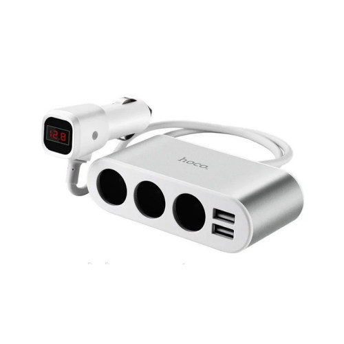 Автомобільний зарядний пристрій розгалужувач Hoco Z13 2 USB 3100 mA LCD silver
