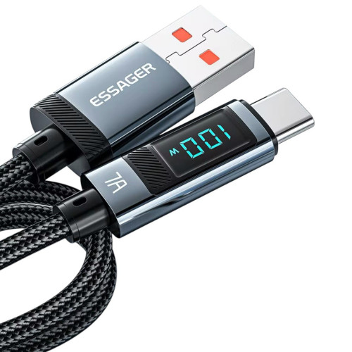 USB кабель Essager Type-C LCD, 100W, 7A black USB кабель Essager Type-C LCD, 100W, 7A black
