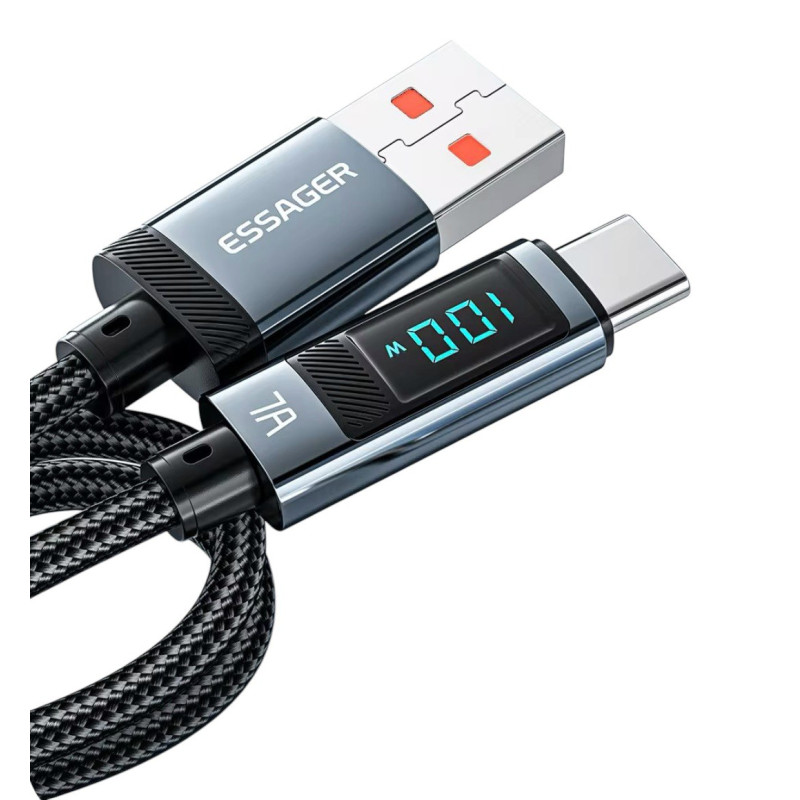 USB кабель Essager Type-C LCD, 100W, 7A black