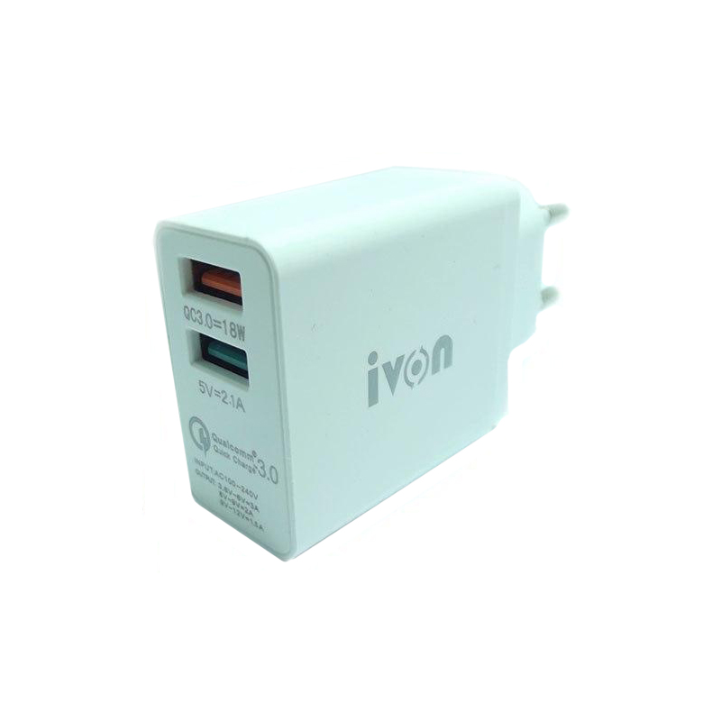 Зарядний пристрій Ivon AD-30 2 USB 4000 mA QC 3.0 quick charge white