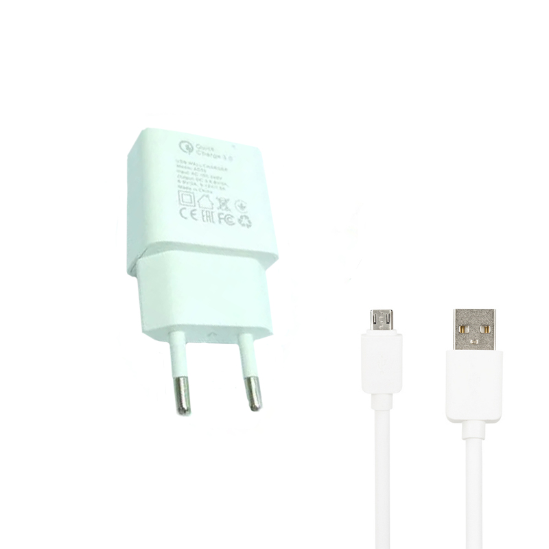Зарядний пристрій з кабелем microUSB Ivon AD-35 1 USB 3000 mA QC 3.0 fast charger white