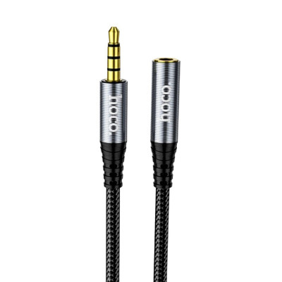 Аудіо-кабель подовжувач Hoco UPA20 AUX 3.5 мм папа-мама metal gray 1m