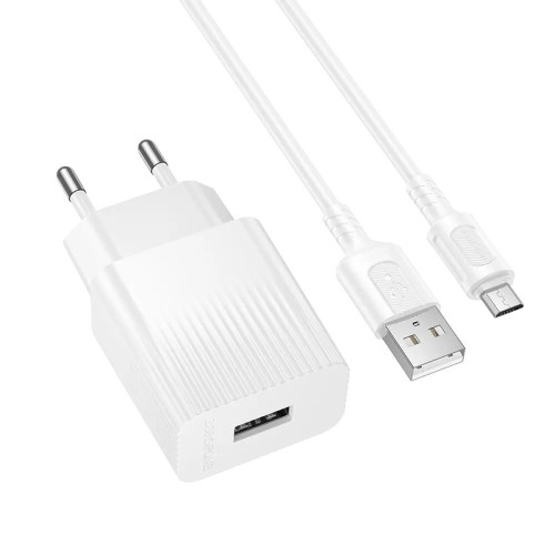 Зарядний пристрій з кабелем microUSB Borofone BAS71A USB-A 2.1A white Зарядний пристрій з кабелем microUSB Borofone BAS71A USB-A 2.1A white