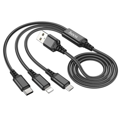 USB кабель Hoco X76 3 в 1 microUSB, Lightning, Type-C black USB кабель Hoco X76 3 в 1 microUSB, Lightning, Type-C black