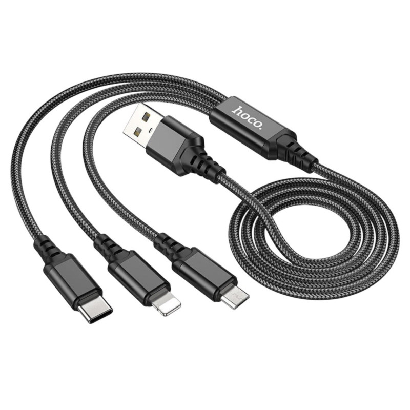 USB кабель Hoco X76 3 в 1 microUSB, Lightning, Type-C black USB кабель Hoco X76 3 в 1 microUSB, Lightning, Type-C black