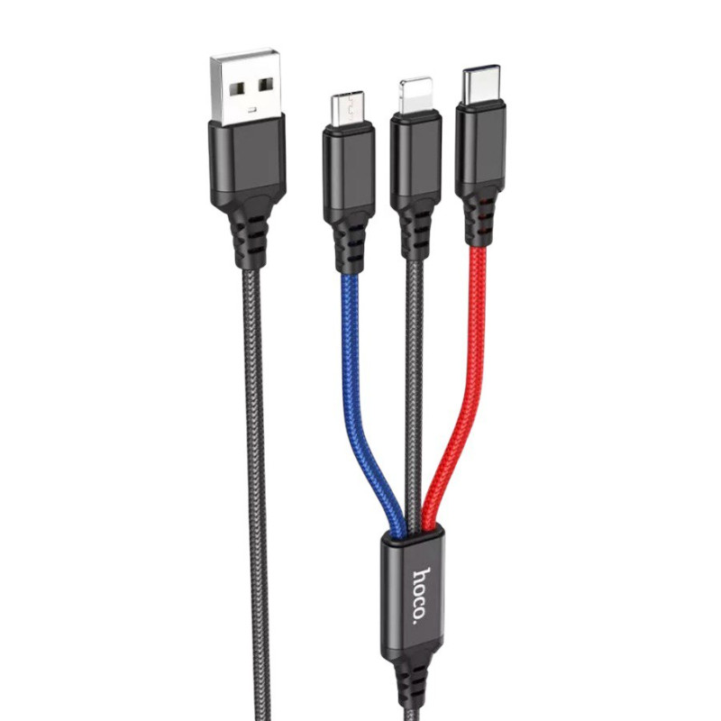 USB кабель Hoco X76 3 в 1 microUSB, Lightning, Type-C, Type-C black