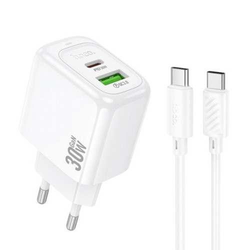 Зарядний пристрій з кабелем Type-C to Type-C Hoco CS55A USB-A QC3.0, USB-C PD 30W white Зарядний пристрій з кабелем Type-C to Type-C Hoco CS55A USB-A QC3.0, USB-C PD 30W white