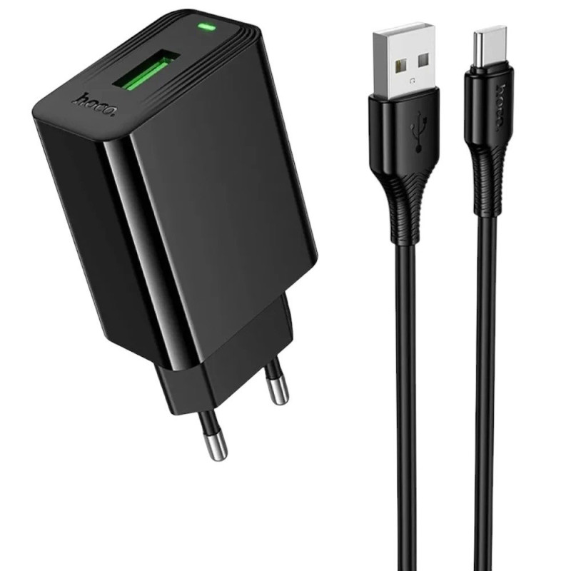 Зарядний пристрій з кабелем Type-C Hoco CS92A USB-A 3A, 18W black Зарядний пристрій з кабелем Type-C Hoco CS92A USB-A 3A, 18W black