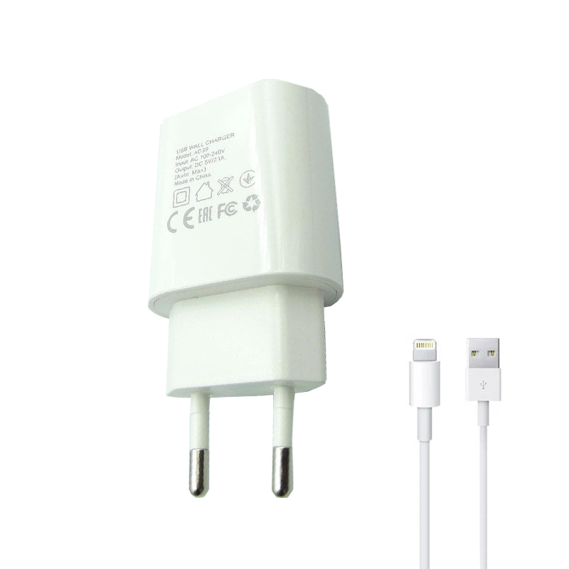 Зарядний пристрій з кабелем Lightning Ivon AD-39 1 USB 2100 mA white