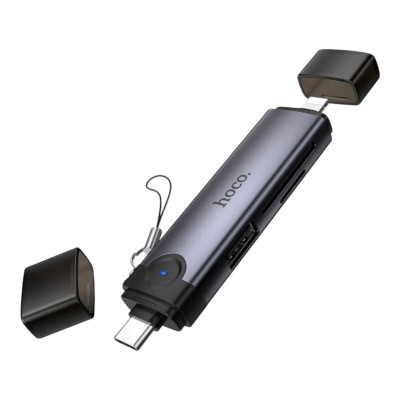 Картрідер microSD, SD Hoco HB56B 3-in-1 Lightning, Type-C metal gray Картрідер microSD, SD Hoco HB56B 3-in-1 Lightning, Type-C metal gray