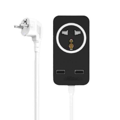 Мережевий подовжувач XO WL03, 1 розетка, 2 USB, 1.8 метра black