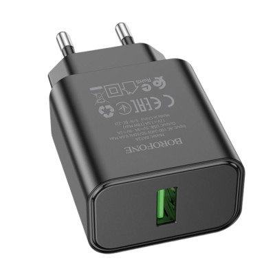 Зарядний пристрій Borofone BA72A USB-A 3A, 18W, QC 3.0 black Зарядний пристрій Borofone BA72A USB-A 3A, 18W, QC 3.0 black