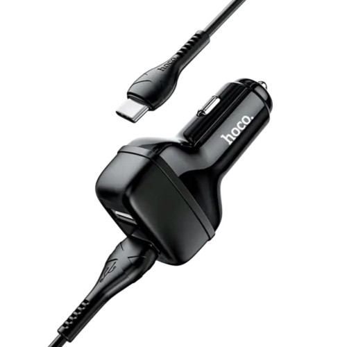 Автомобільний зарядний пристрій Hoco Z36 з кабелем Type-C 2USB-A 2.4A black