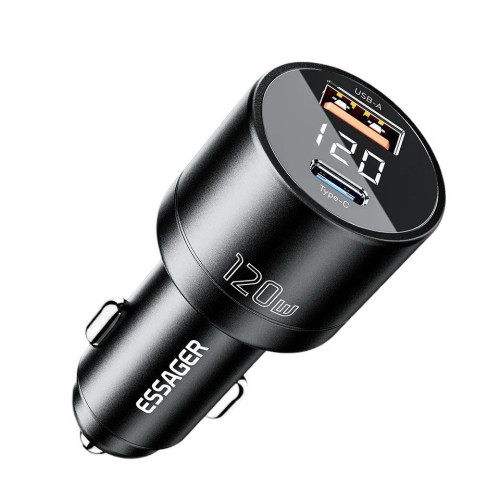 Автомобільний зарядний пристрій Essager FSJ-009 120W, USB-C 100W, USB-A 18W, PPS 55W, LED black Автомобільний зарядний пристрій Essager FSJ-009 120W, USB-C 100W, USB-A 18W, PPS 55W, LED black