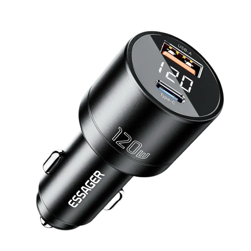 Автомобільний зарядний пристрій Essager FSJ-009 120W, USB-C 100W, USB-A 18W, PPS 55W,  LED black