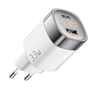Зарядний пристрій Essager USB-C PD 33W, USB-A QC 3.0, LCD, (JT-P18) white Зарядний пристрій Essager USB-C PD 33W, USB-A QC 3.0, LCD, (JT-P18) white