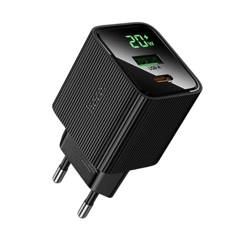 Зарядний пристрій Hoco CS83A USB-A, USB-C PD 20W black Зарядний пристрій Hoco CS83A USB-A, USB-C PD 20W black