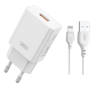 Зарядний пристрій з кабелем Lightning XO L127 USB-A, 18W QC3.0 white Зарядний пристрій з кабелем Lightning XO L127 USB-A, 18W QC3.0 white
