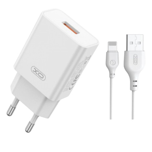 Зарядний пристрій з кабелем Lightning XO L127 USB-A, 18W QC3.0 white