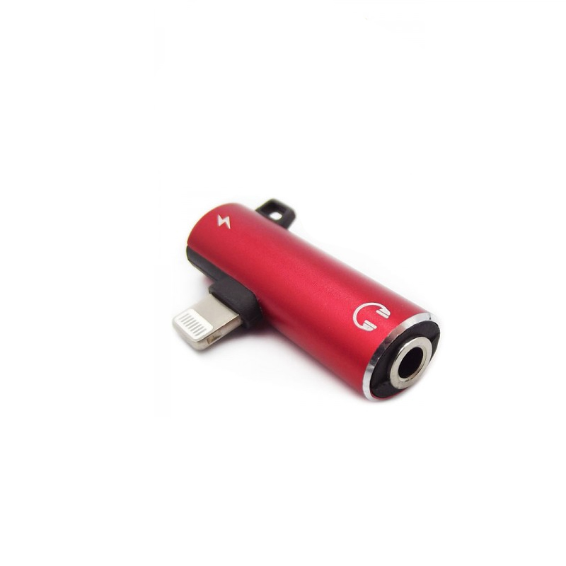 Перехідник на навушники для iPhone з 3.5 на Lightning з розємом зарядки Round red