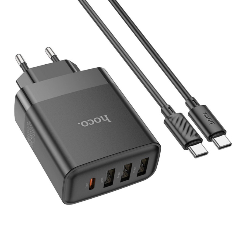 Зарядний пристрій з кабелем Type-C to Type-C Hoco C127A 3USB-A QC3.0, USB-C PD 45W black