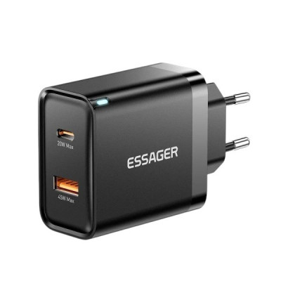 Зарядний пристрій Essager USB-C 20W, USB-A 45W, black Зарядний пристрій Essager USB-C 20W, USB-A 45W, black