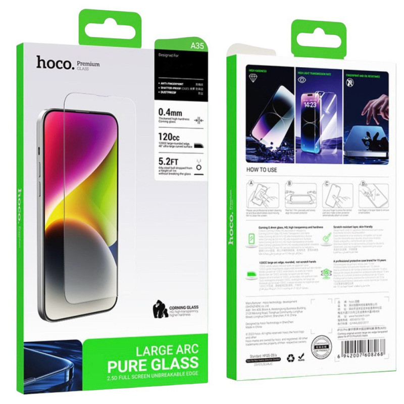 Захисне скло Glass iPhone 15 Pro Hoco A35 black
