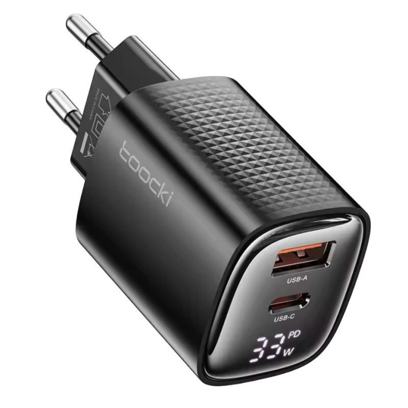 Зарядний пристрій Toocki USB-C PD 33W, USB-A QC 3.0 30W, LCD black