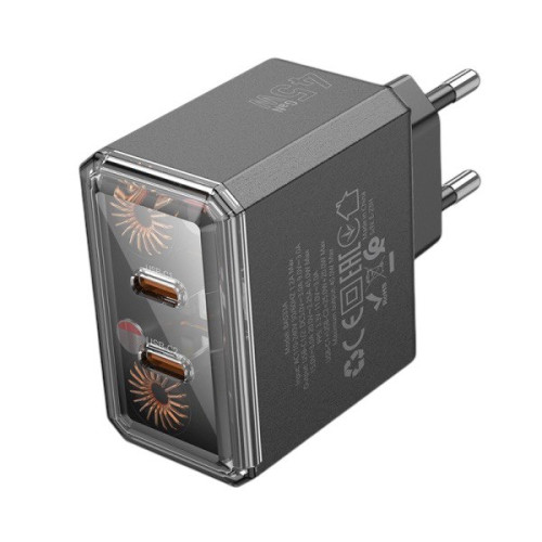 Зарядний пристрій Borofone BAS33A, 2 USB-C PD 45W black Зарядний пристрій Borofone BAS33A, 2 USB-C PD 45W black