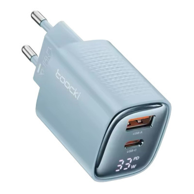 Зарядний пристрій Toocki USB-C PD 33W, USB-A QC 3.0 30W, LCD, TCT33-22EU blue Зарядний пристрій Toocki USB-C PD 33W, USB-A QC 3.0 30W, LCD, TCT33-22EU blue