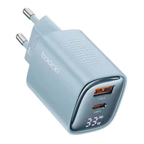 Зарядний пристрій Toocki USB-C PD 33W, USB-A QC 3.0 30W, LCD, TCT33-22EU blue