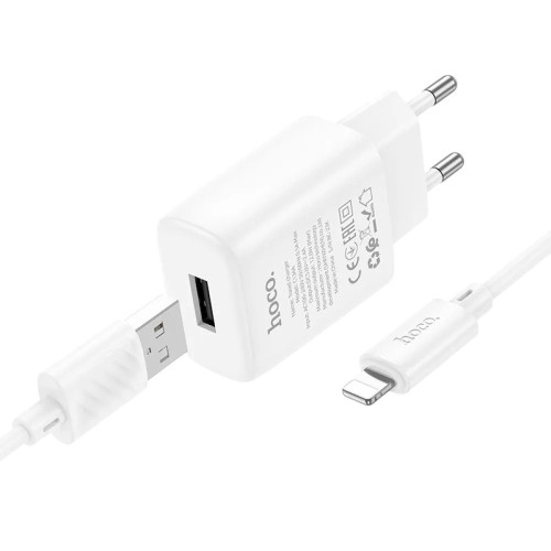 Зарядний пристрій з кабелем Lightning Hoco C134A USB-A 2.1A white