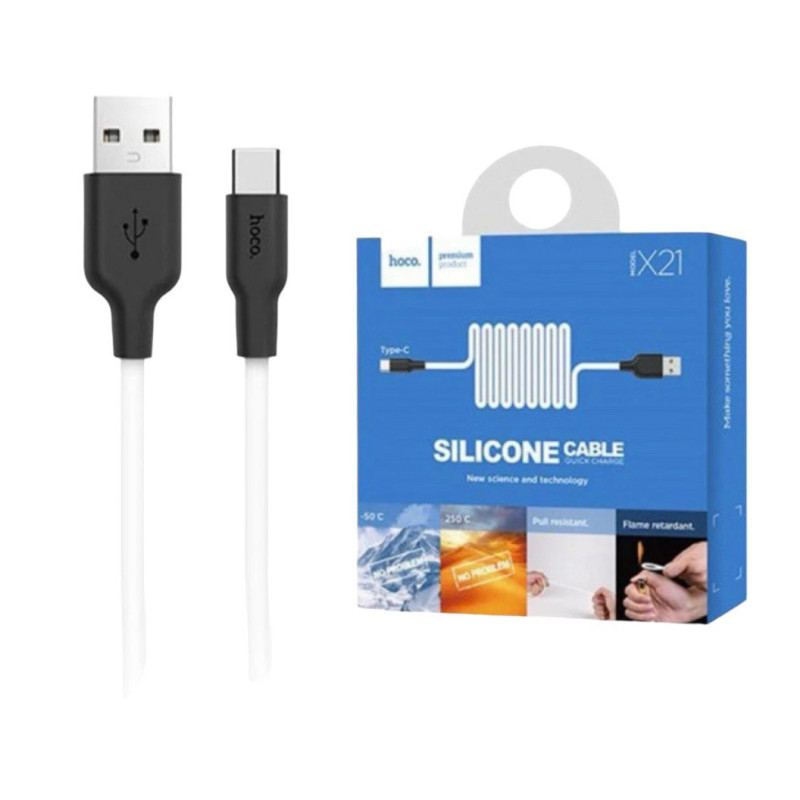 USB кабель Hoco X21 Silicone Type-C black white