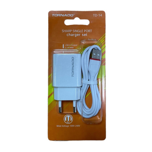 Зарядний пристрій з кабелем microUSB Tornado TD-14 1 USB 2100 mA white