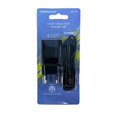 Зарядний пристрій з кабелем microUSB Tornado TD-14 1 USB 2100 mA black Зарядний пристрій з кабелем microUSB Tornado TD-14 1 USB 2100 mA black