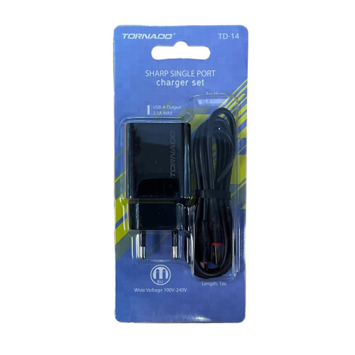 Зарядний пристрій з кабелем microUSB Tornado TD-14 1 USB 2100 mA black