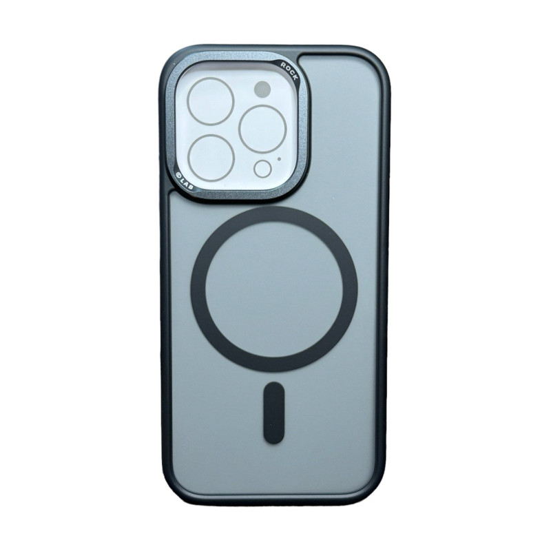 Накладка Silicone Case Rock iPhone 15 Pro MagSafe Metal-Lens Shield titanium black