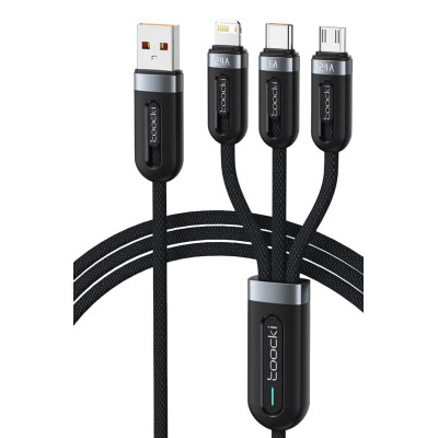 USB кабель Toocki TQ-X18 3 в 1 microUSB, Lightning, Type-C, 6A, 1.2 метри black