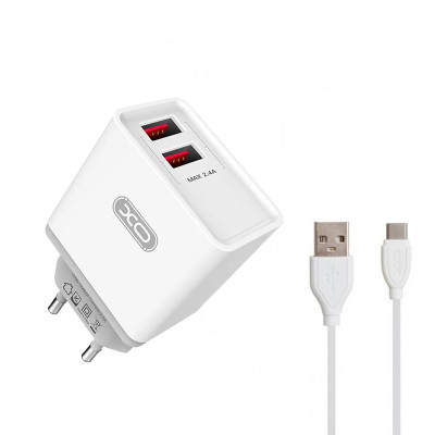 Зарядний пристрій з кабелем Type-C XO L31 2 USB 2400 mA white Зарядний пристрій з кабелем Type-C XO L31 2 USB 2400 mA white