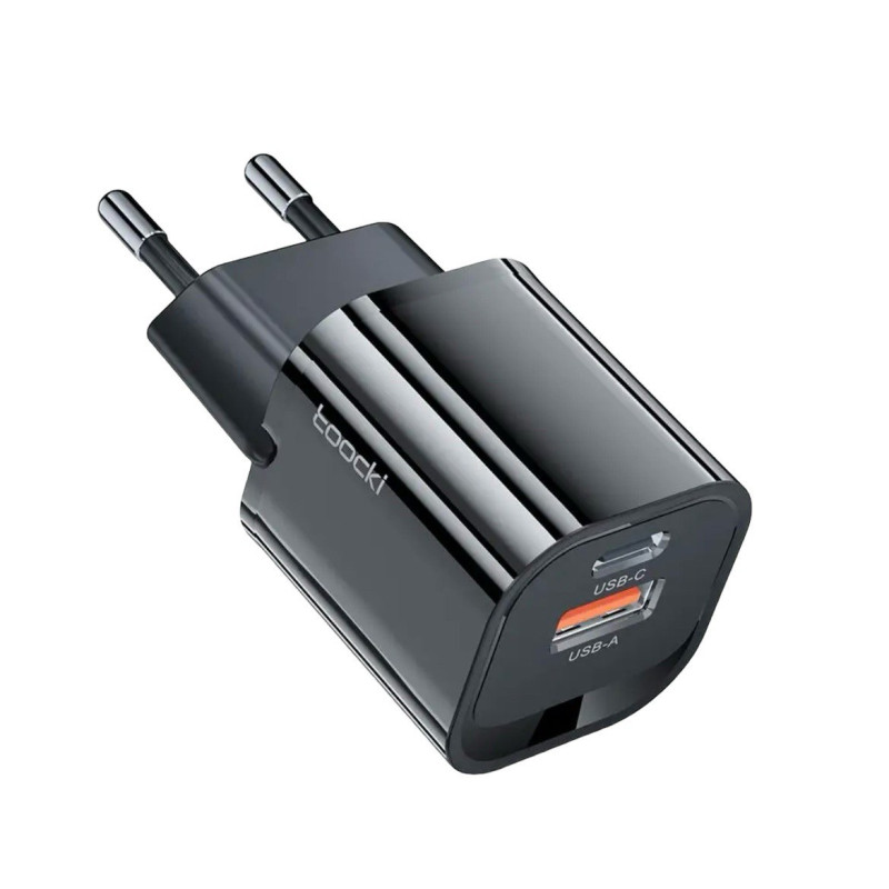 Зарядний пристрій Toocki GAN, USB-A, USB-C 33W black