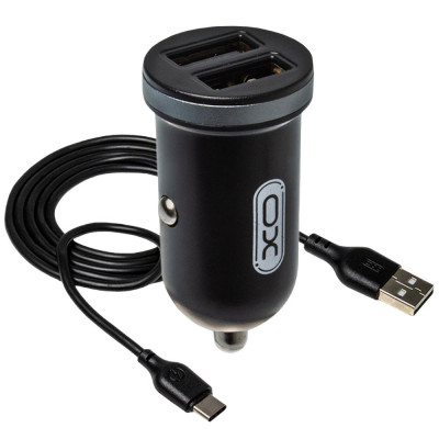 Автомобільний зарядний пристрій XO TZ08 Type-C 2 USB 2100 mA black Автомобільний зарядний пристрій XO TZ08 Type-C 2 USB 2100 mA black