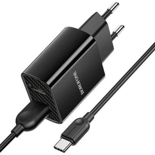 Зарядний пристрій з кабелем Type-C Borofone BA53A 2 port USB-A 2.1A black Зарядний пристрій з кабелем Type-C Borofone BA53A 2 port USB-A 2.1A black