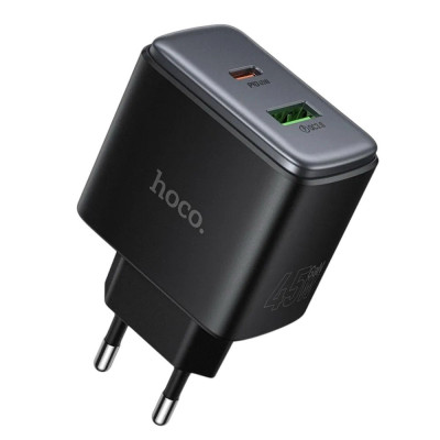Зарядний пристрій Hoco C158A USB-A, USB-C 45W black Зарядний пристрій Hoco C158A USB-A, USB-C 45W black