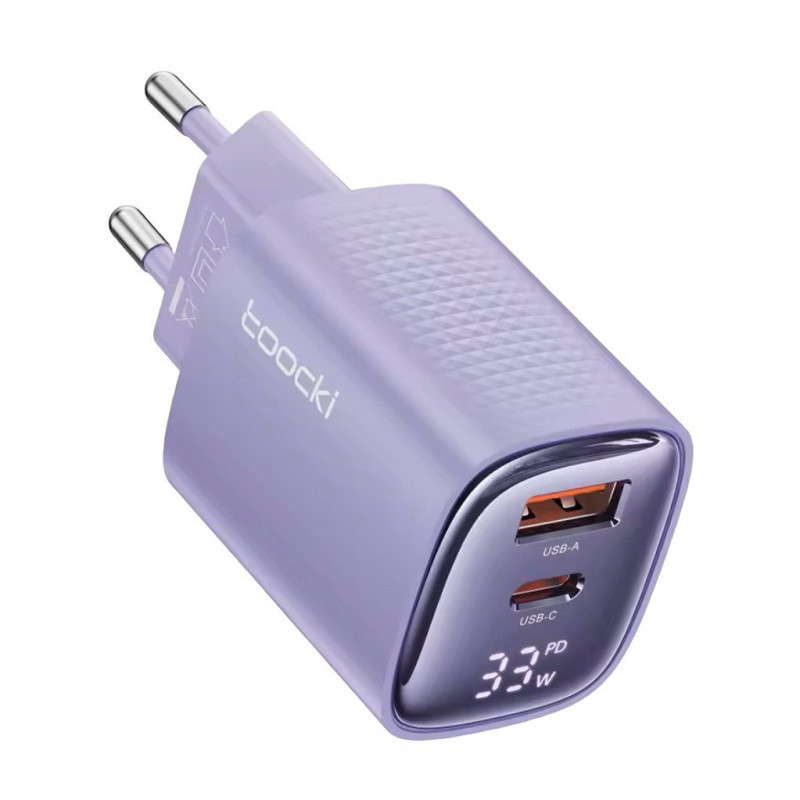 Зарядний пристрій Toocki USB-C PD 33W, USB-A QC 3.0 30W, LCD, TCT33-22EU purple