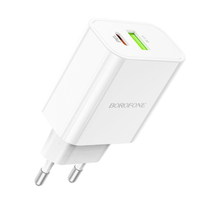 Зарядний пристрій Borofone BA55A USB-C PD 20W, USB-A QC3.0 white Зарядний пристрій Borofone BA55A USB-C PD 20W, USB-A QC3.0 white