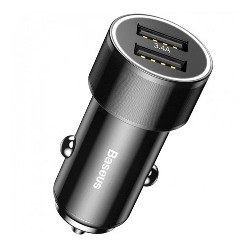 Автомобільний зарядний пристрій Baseus 2 USB 3.4A, black (CAXLD-C01)
