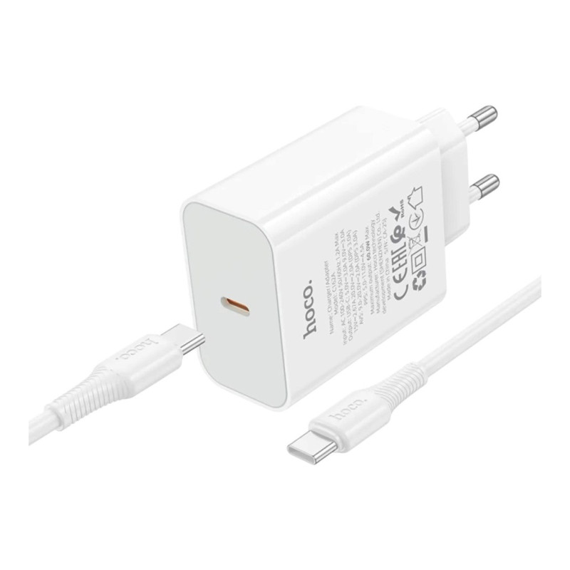 Зарядний пристрій з кабелем Type-C to Type-C Hoco C162A USB-C, PD 40W white Зарядний пристрій з кабелем Type-C to Type-C Hoco C162A USB-C, PD 40W white
