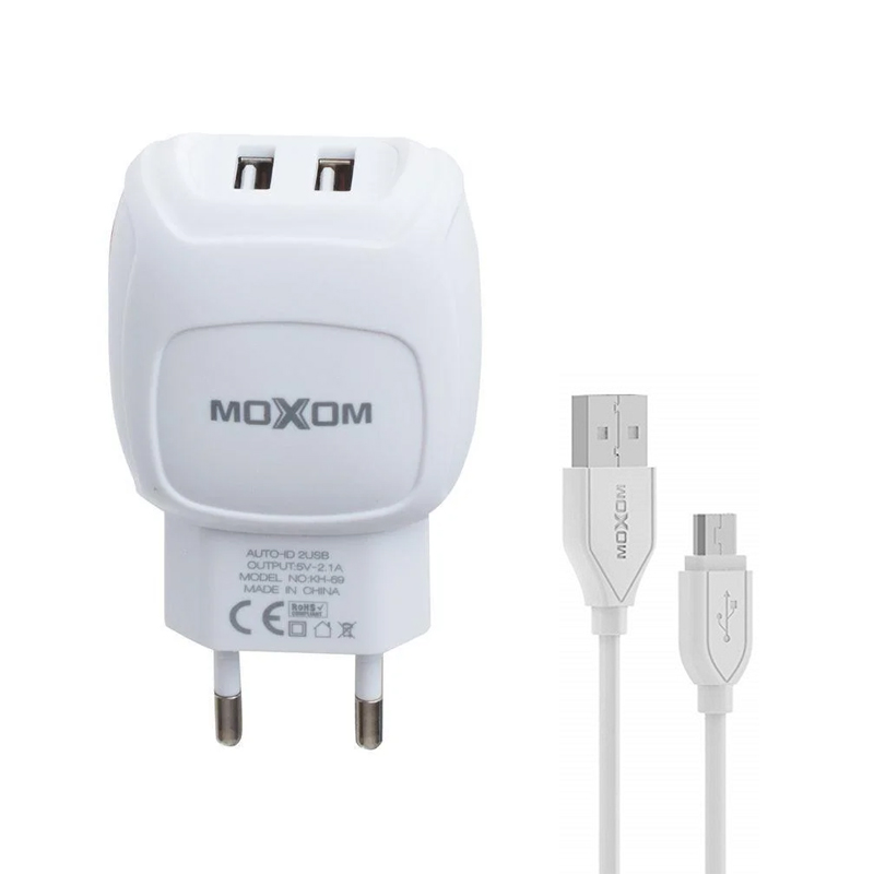 Зарядний пристрій з кабелем microUSB Moxom KH-69 2 USB 2100 mA white