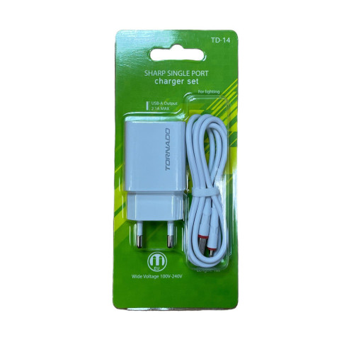 Зарядний пристрій з кабелем Lightning Tornado TD-14 1 USB 2100 mA white